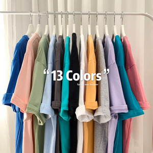 2025夏款oversize宽松情侣款百搭纯色圆领ins短袖T恤teeT9999-P15图片