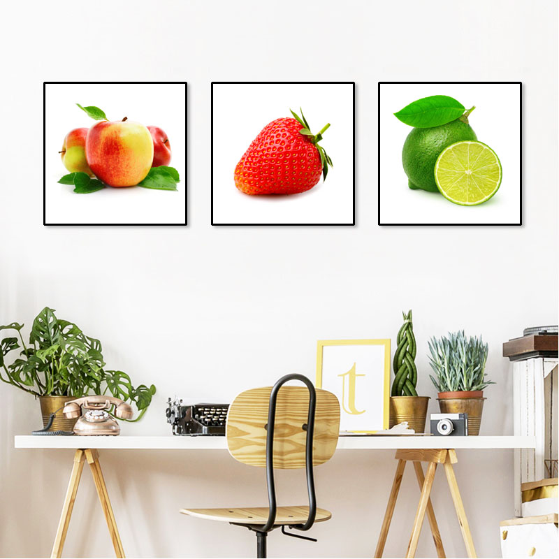 餐厅装饰画现代简约饭厅挂画创意个性小清新水果三联组合墙壁画