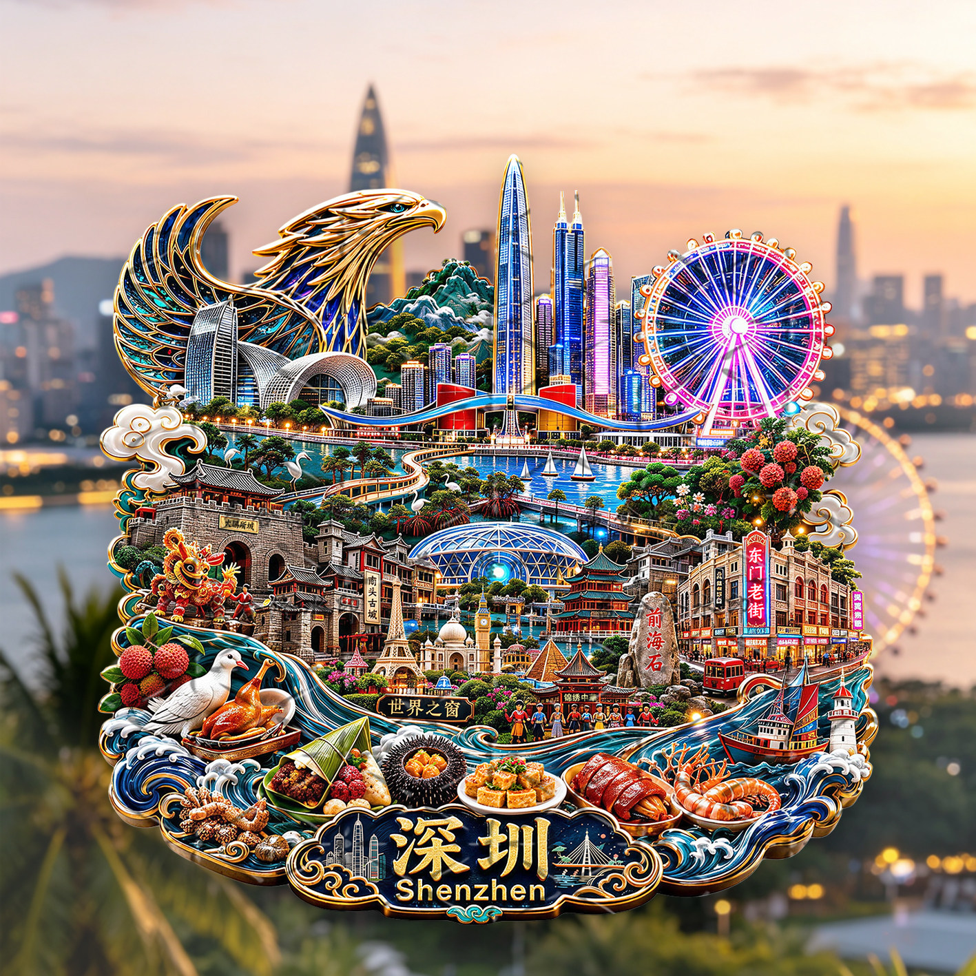 世界之窗金属浮雕磁吸冰箱贴
