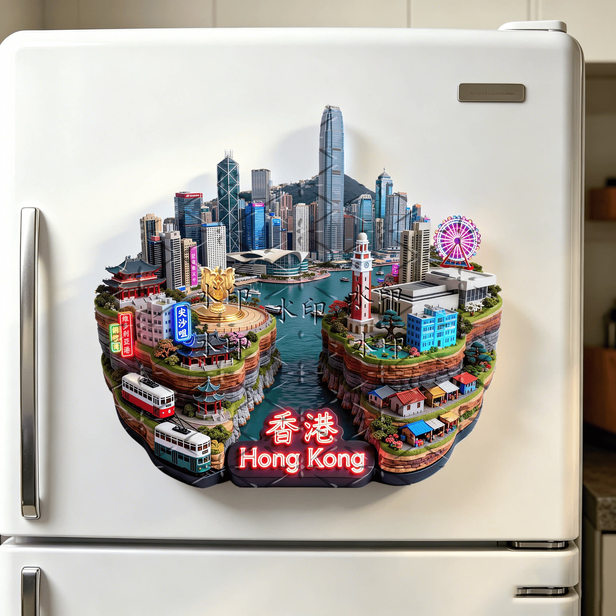 港叮叮车金属浮雕磁吸冰箱贴