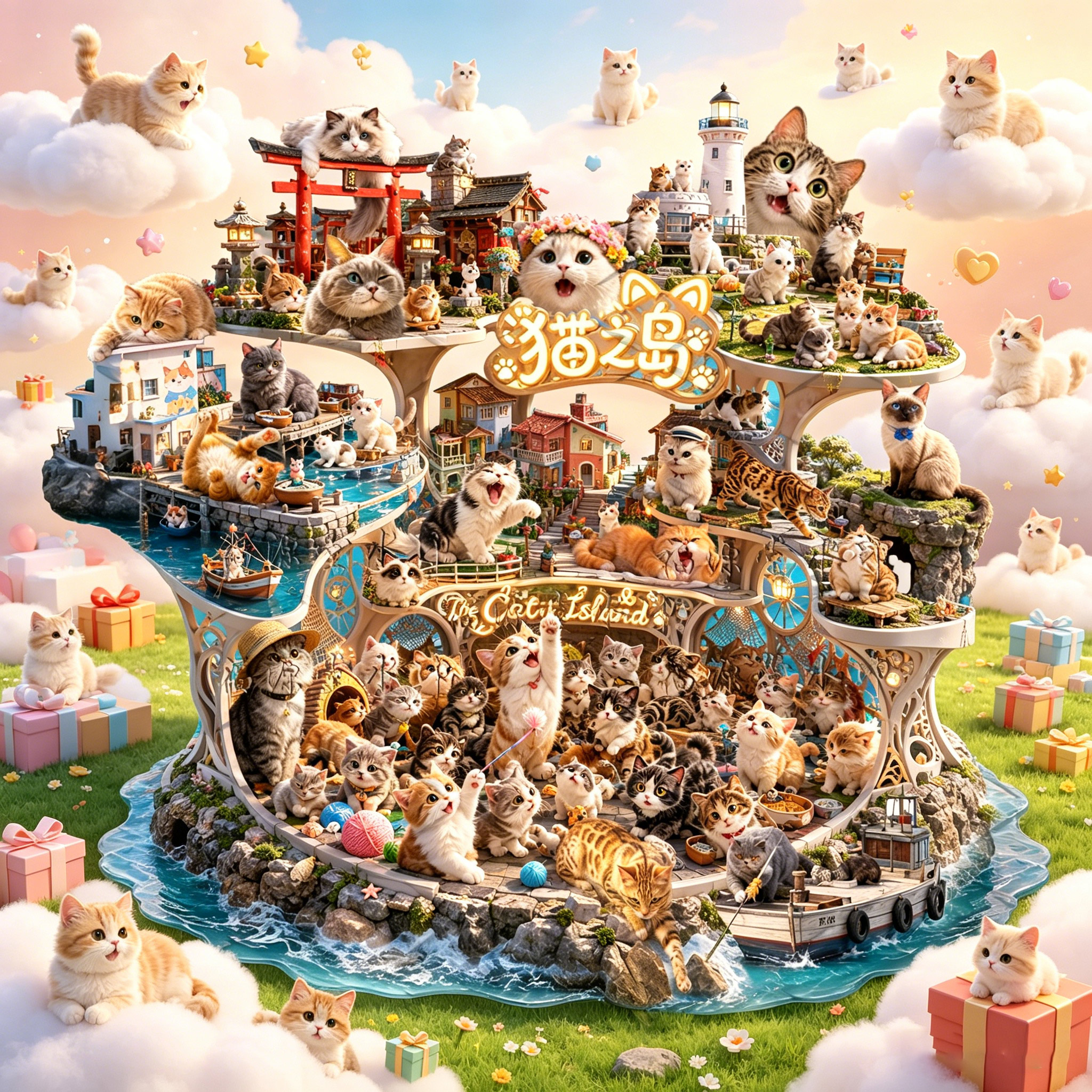 猫之岛萌系小猫浮雕文创冰箱贴