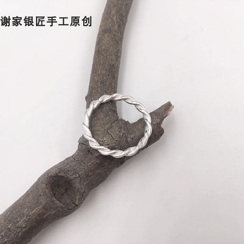 新款正品足银谢家银匠手工波浪戒指 麻花戒指足银情侣尾戒
