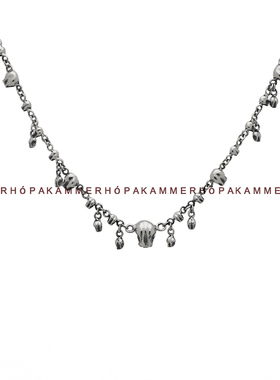 kammerhopa 925银骷蕾丝系列小骷髅挂件项链做旧烧白锁骨链新品