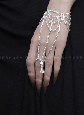 KAMMERHOPA品牌骷蕾丝系列银手链骷髅复古风情设计感手掌链戒链新