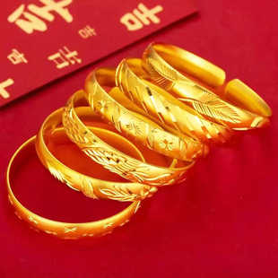 越南沙金开口手镯女款仿真黄金实心镯子不掉色龙凤结婚送妈妈首饰