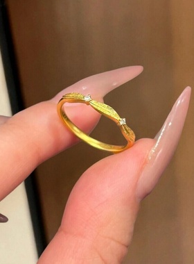 沙金闪钻拉丝金戒指女开口不掉色