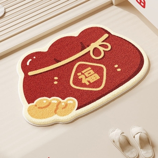 新年喜庆马年浴室地垫椭圆浴缸吸水速干防滑卫生间毛绒加厚脚垫子