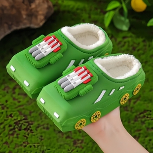 儿童棉拖鞋男童秋冬季卡通坦克小汽车棉鞋家居室内加绒加厚男孩