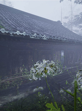 UE5虚幻 写实中国风建筑古寺庙树灌木转生寺古风彼岸花场景