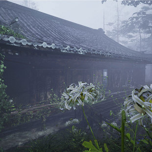 UE5虚幻 写实中国风建筑古寺庙树灌木转生寺古风彼岸花场景