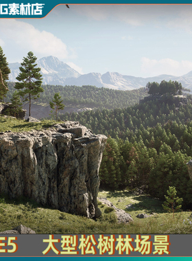 UE虚幻5影视真实岩石地形岩石悬崖石头森林山体杉树林场景