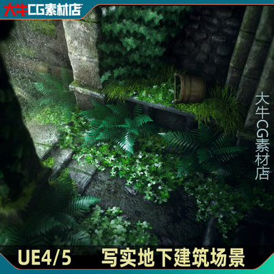 ue4虚幻UE5  写实古老地下洞穴建筑遗迹 魔幻风格建筑地下室场景