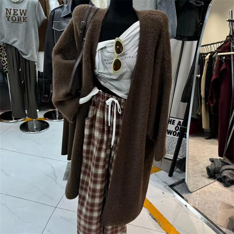 慵懒风针织开衫长大毛衣外套大衣