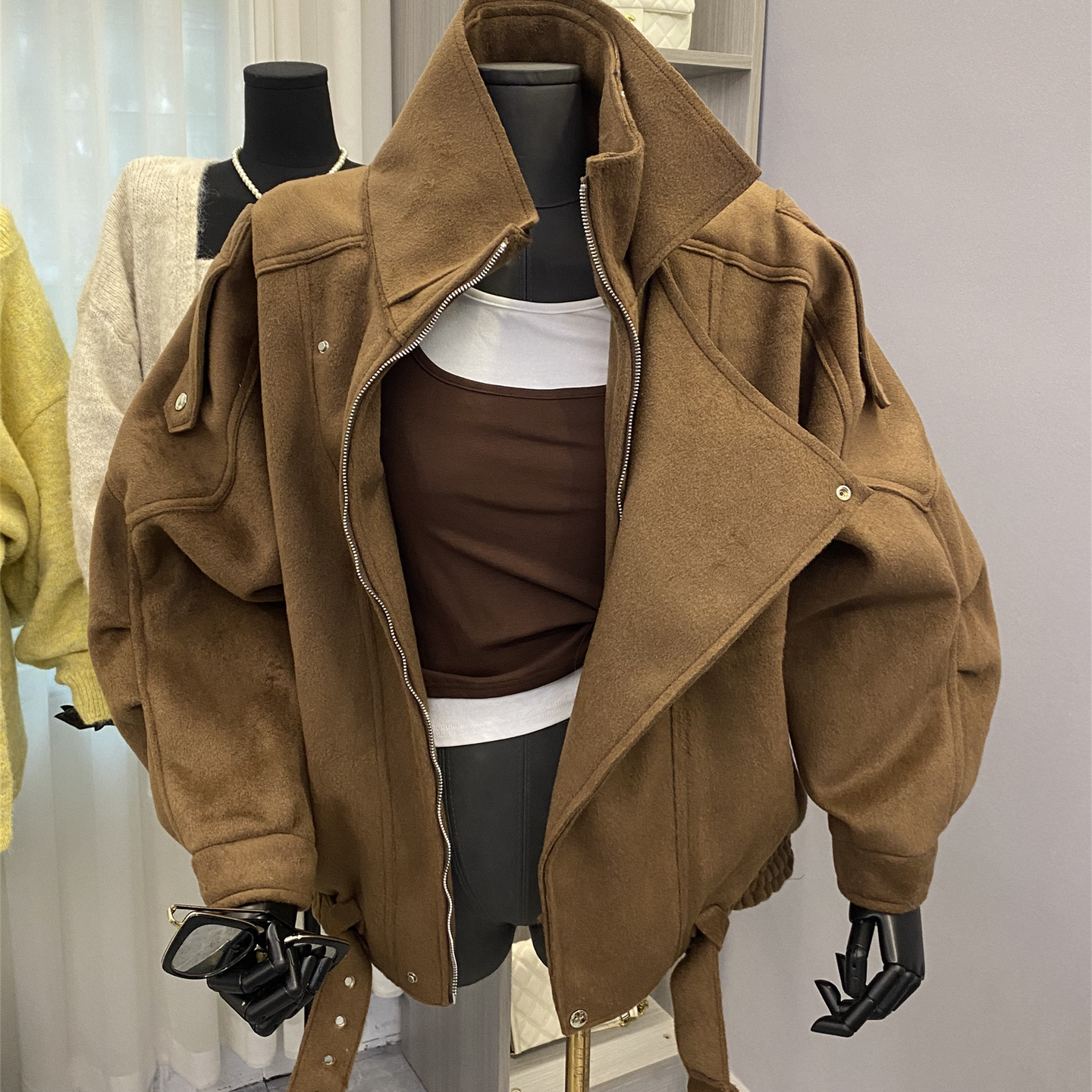 立领宽松双面绒机车服夹克上衣女