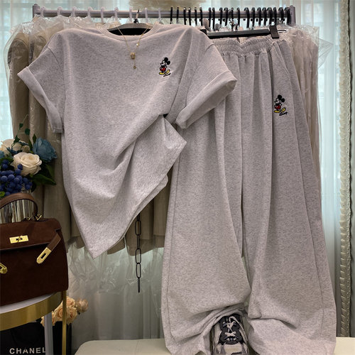休闲宽松运动裤短袖阔腿裤两件套