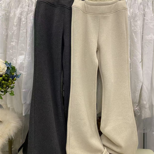 拖地裤 显瘦长裤 休闲裤 韩系时髦慵懒风拼接蕾丝花边高腰加绒微喇裤