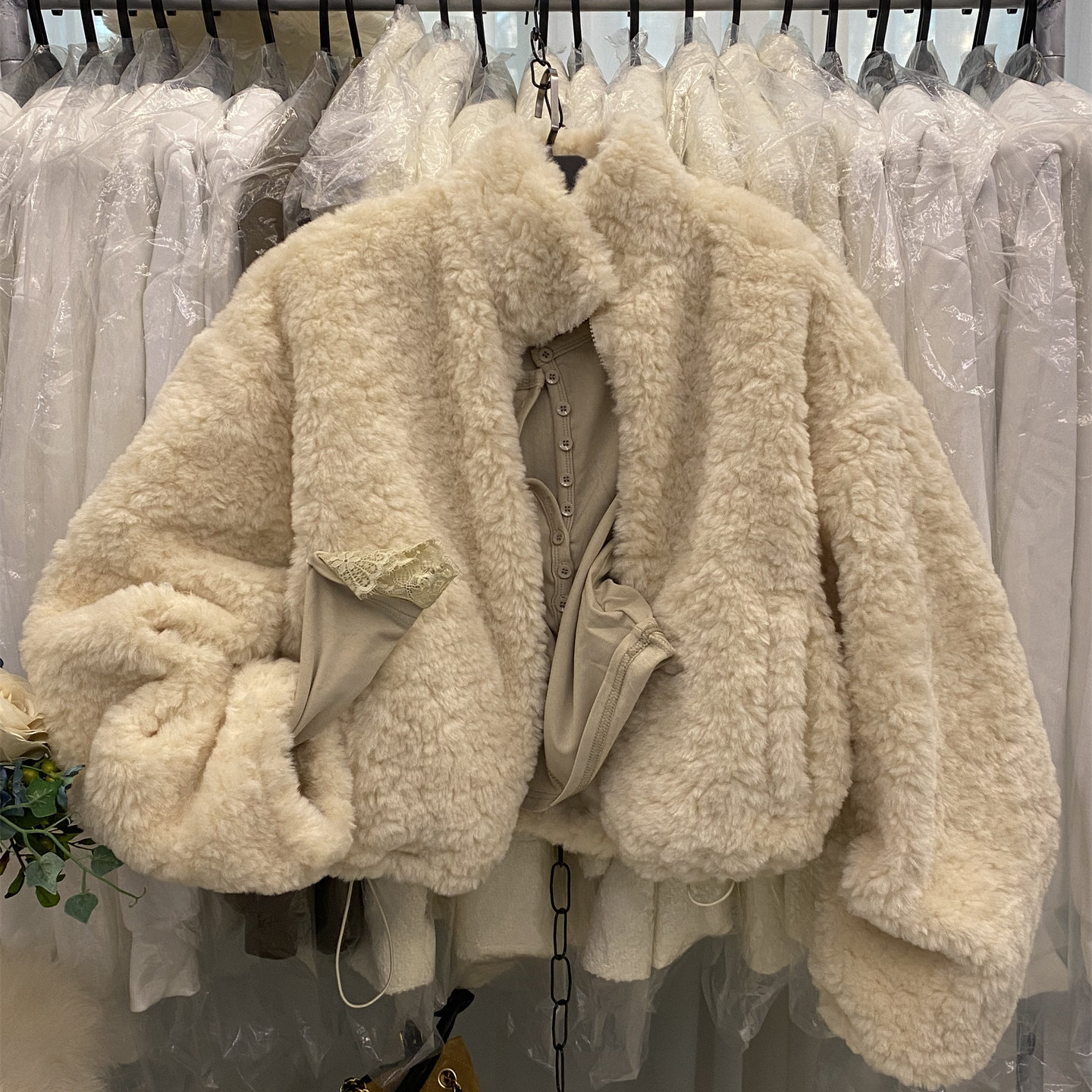 宽松立领羊羔毛短外套加厚棉衣女