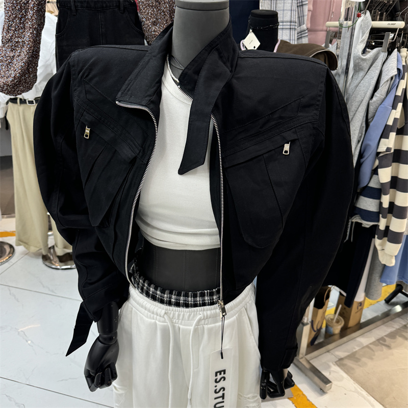 辣妹立领高腰短款拉链开衫外套女