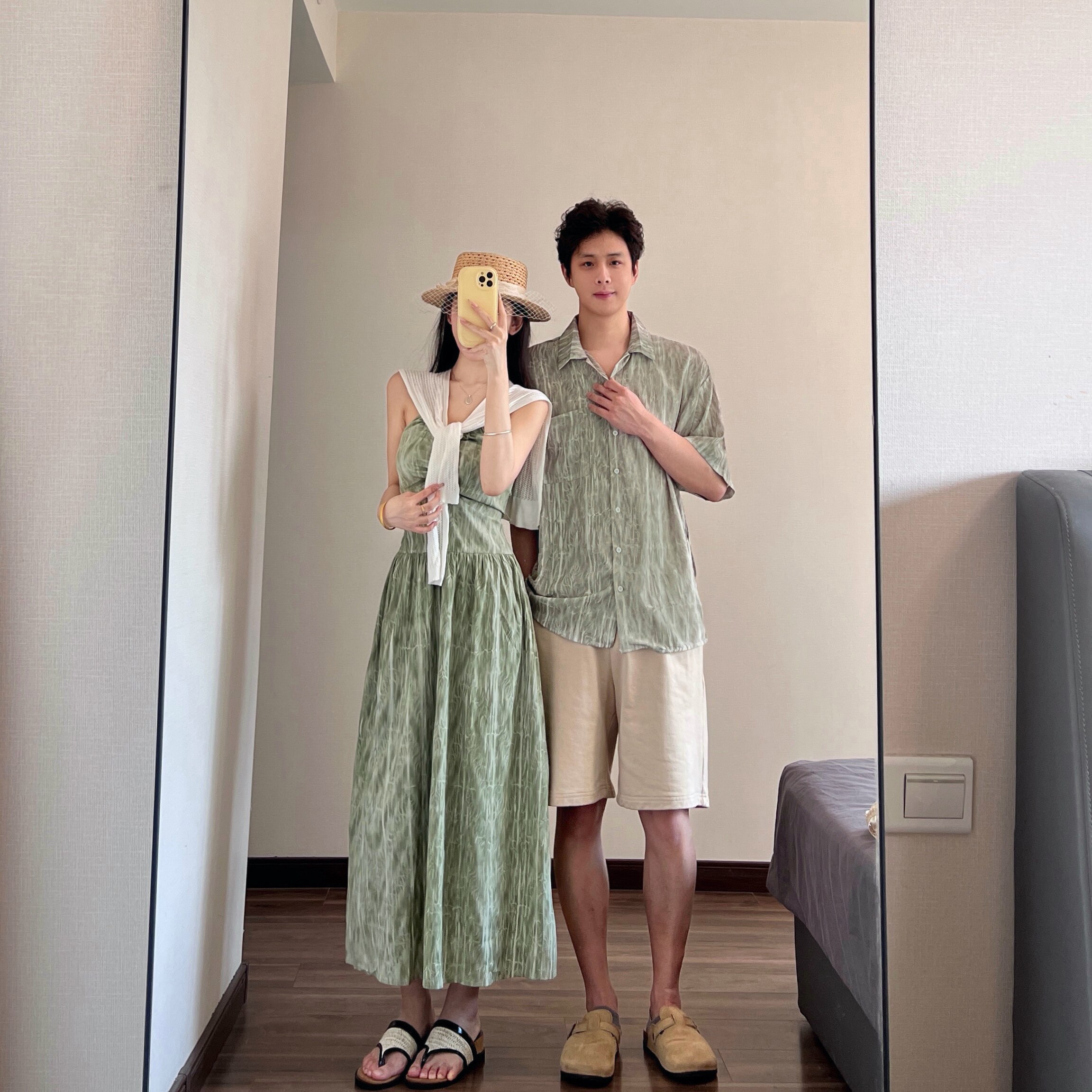 情侣装2026夏季波西米亚薄荷绿挂脖连衣裙海边度假风长裙一裙一衣