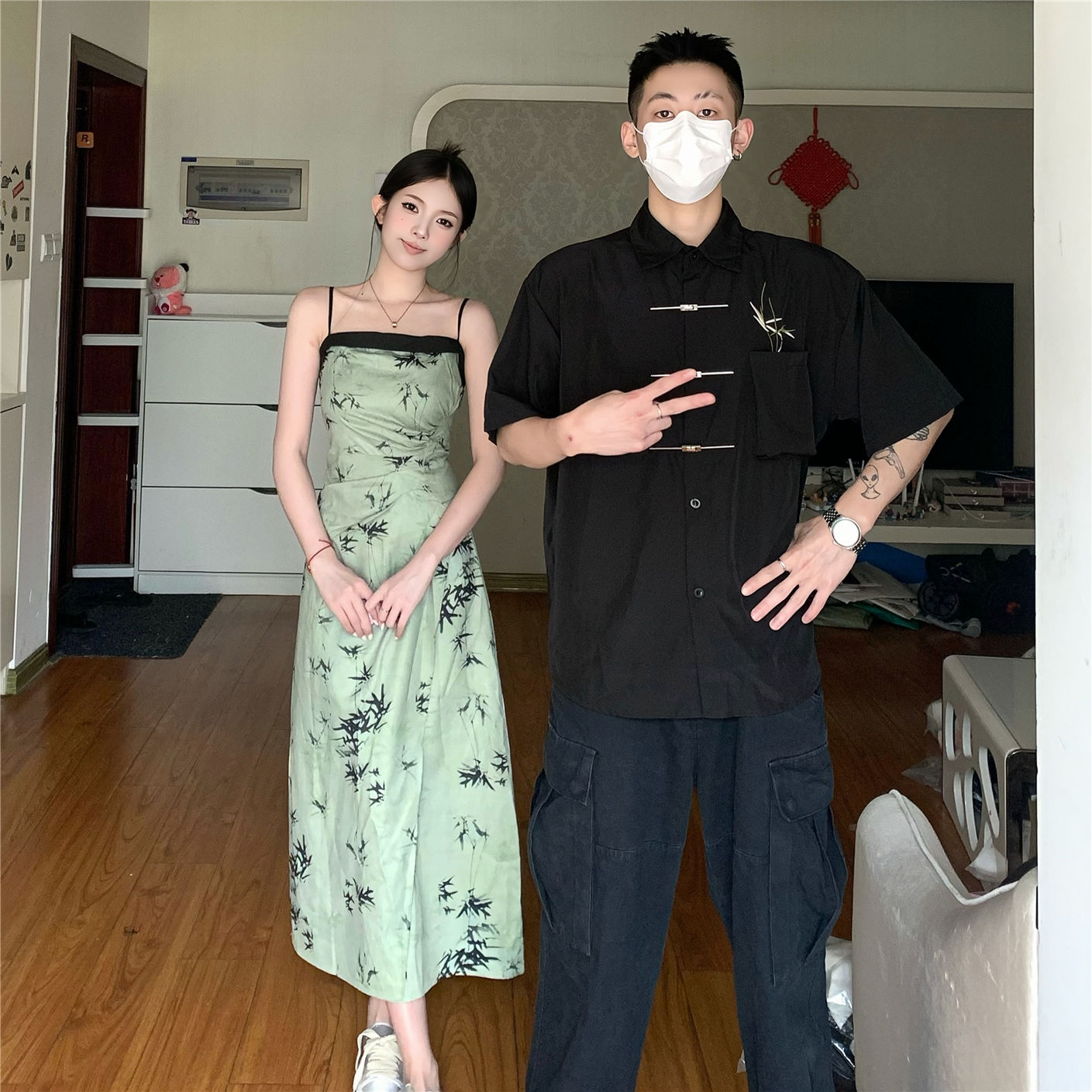 竹子中长款连衣裙显瘦小众设计感