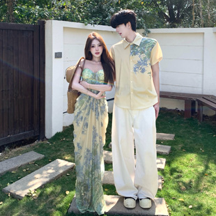 吊带连衣裙男女海边度假三亚沙滩长裙一裙一衣 法式 情侣装 2026夏季