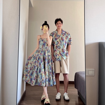 情侣装度假沙滩裙衬衫一裙一衣