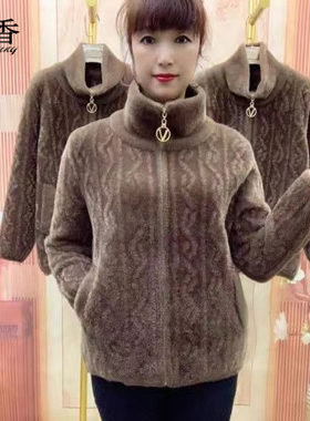 新款水貂绒毛呢开衫外套