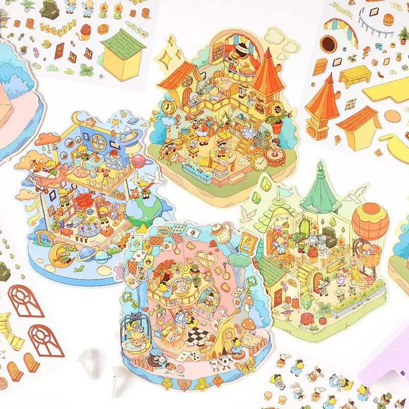 悦真大版童话王国创意贴纸造景贴纸3D微缩场景立体小屋解压手帐贴