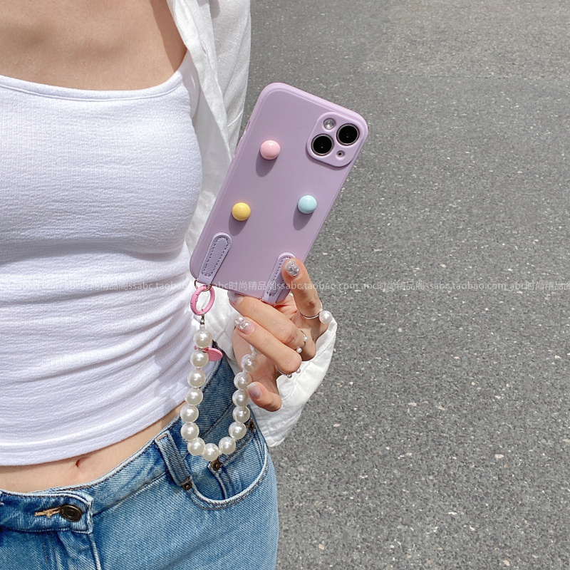 温柔紫彩色圆点配饰手机套适用vivox300手机壳x300pro轻奢s3020珍珠手链x200s全包边iqooz9卡通s18女款x9080
