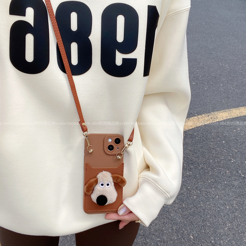 新款毛茸茸掌门狗公仔卡包适用vivox300手机壳x300pro轻奢s3020斜挎挂绳x200s全包边iqooz9卡通s18女款x9080