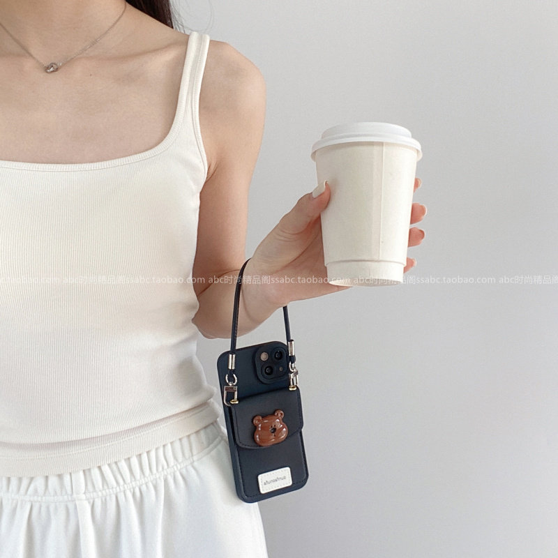 韩系新款ins卡通立体小熊标签适用华为nova13手机壳mate70Pro斜挎背带mate60全包边P70女款P60网红畅享70Pro