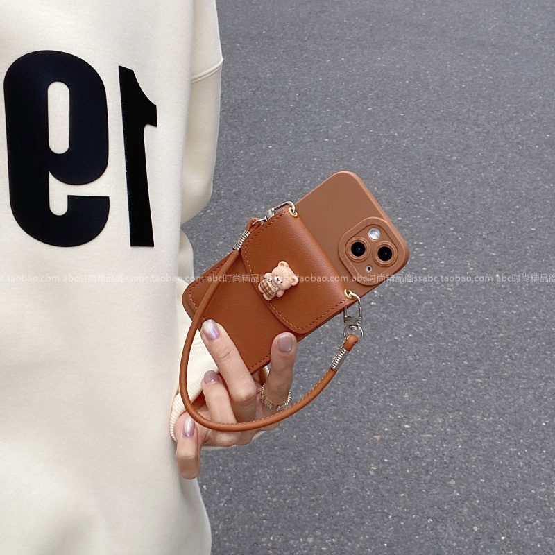 ins风咖衣小熊焦糖棕卡包壳适用荣耀400手机壳magic87pro轻奢x70斜挎挂绳x50全包magic7卡通300pro女款200套