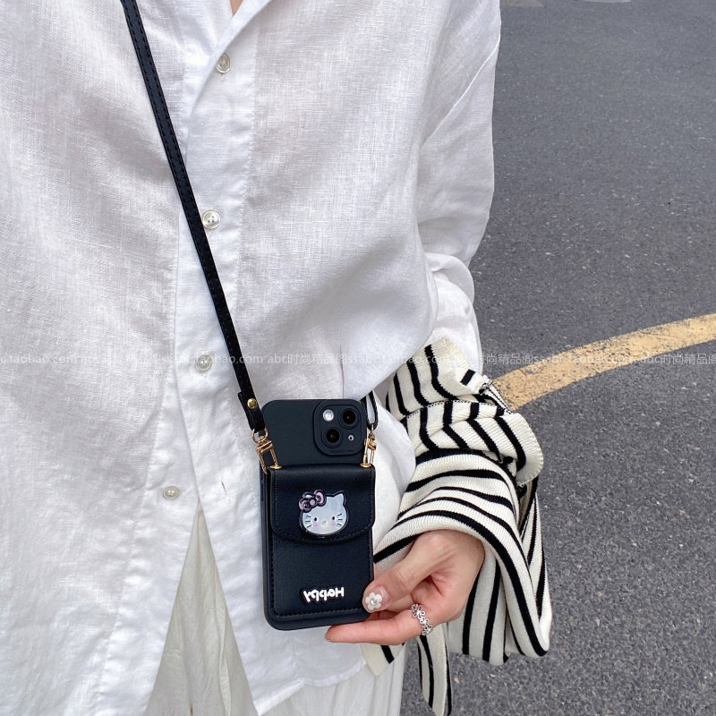 简约黑色卡通kt猫零钱卡包适用华为mate80pro手机壳promax斜挎背带p80p70全包边nova14软硅胶13挂绳畅享70x