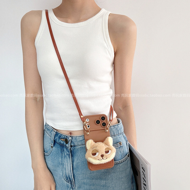 韩系ins风尼克狐狸头卡包适用荣耀500手机壳400/300Pro斜挎可插卡x70毛绒公仔magic8765挂绳款x60x50卡通90gt