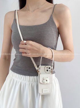 新款ins卡通立体小熊标签适用opporneo11手机壳reno13Pro斜挎背带findx8全包边a3女款findx7可插卡a72网红a97