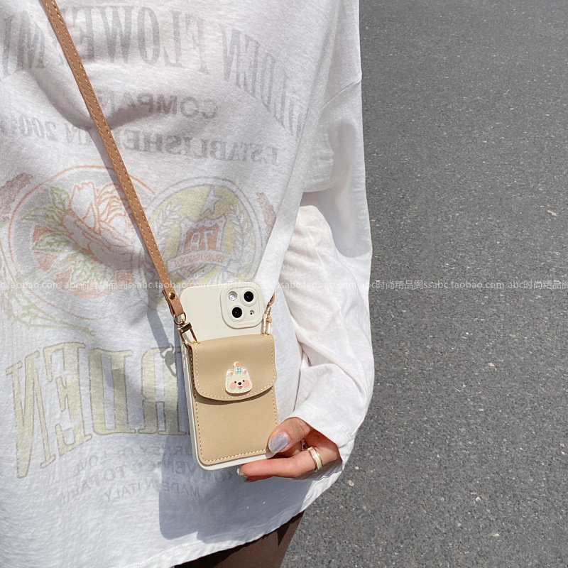 韩系ins风立体卡其公仔零钱卡包适用华为nova15Pro手机壳mate80/70斜挎背带式p80p70p60全包hi畅享80硅胶女款