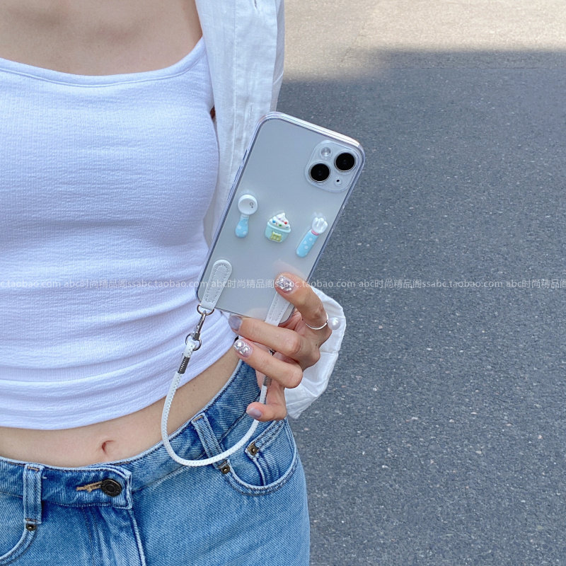 ins风透明开餐咯公仔适用苹果16promax手机壳iphone17pro新款15pro带挂绳13男女14防摔12/11/xs软保护套plus