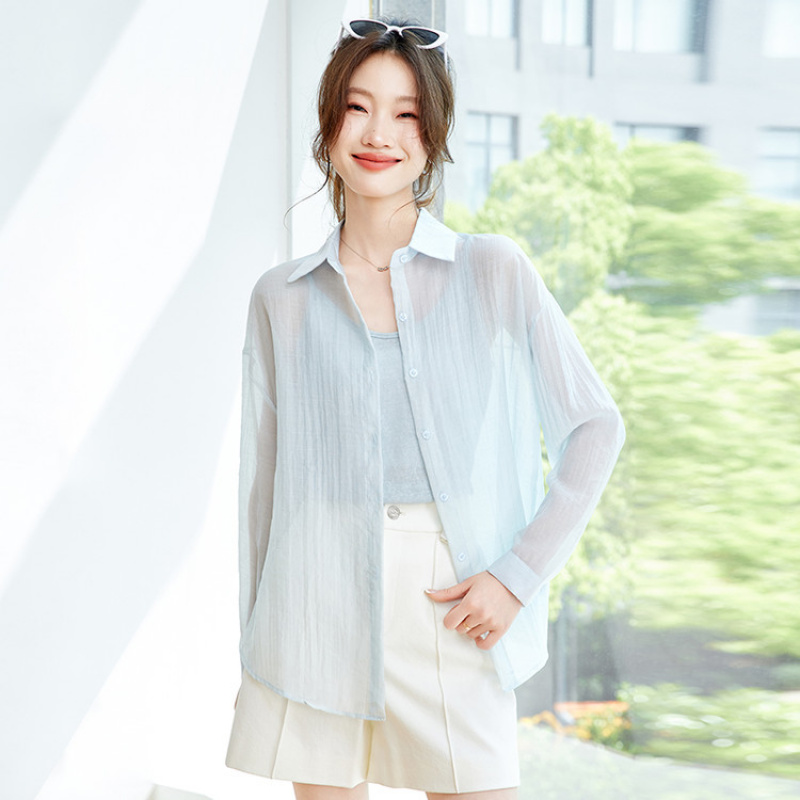 2025夏季新款法式气质长袖衬衫外套女宽松防晒衣衬衣吊带两件套薄