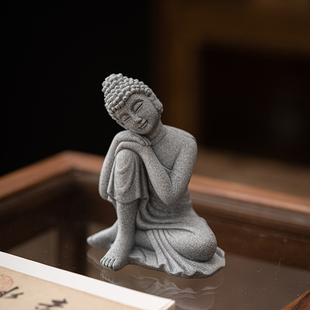 青砂石沉思佛摆件微景观鱼缸造景假山盆景客厅禅意茶桌面石头坐佛