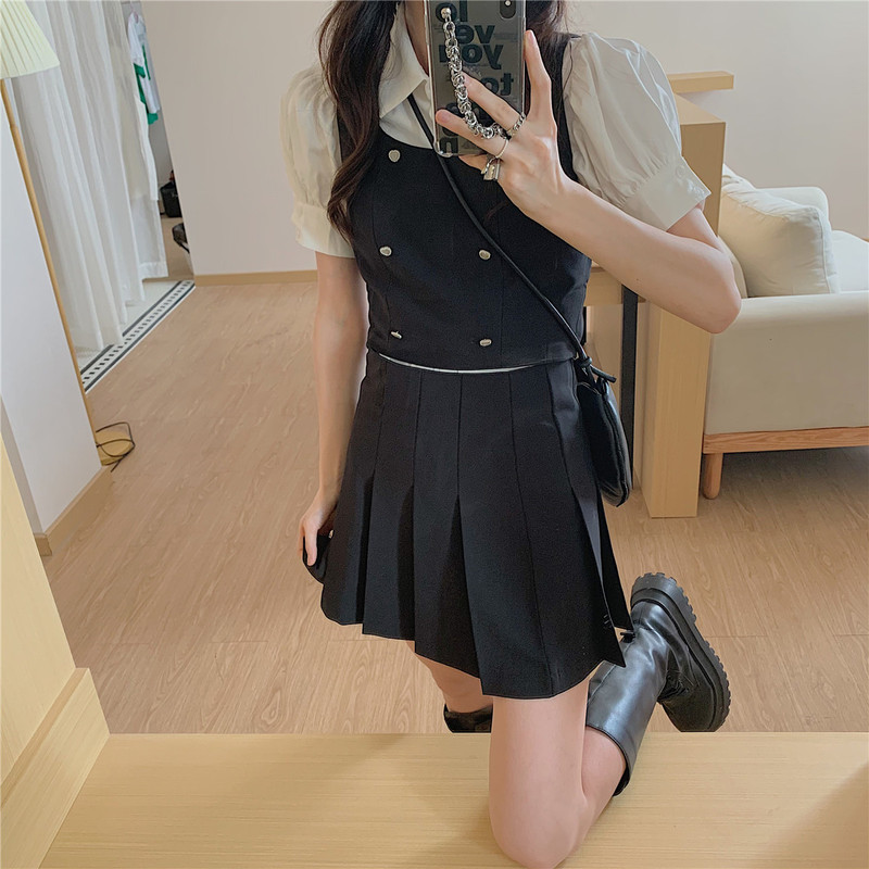 Real price idol women's group c-position slim vest pleated skirt suit three piece suit