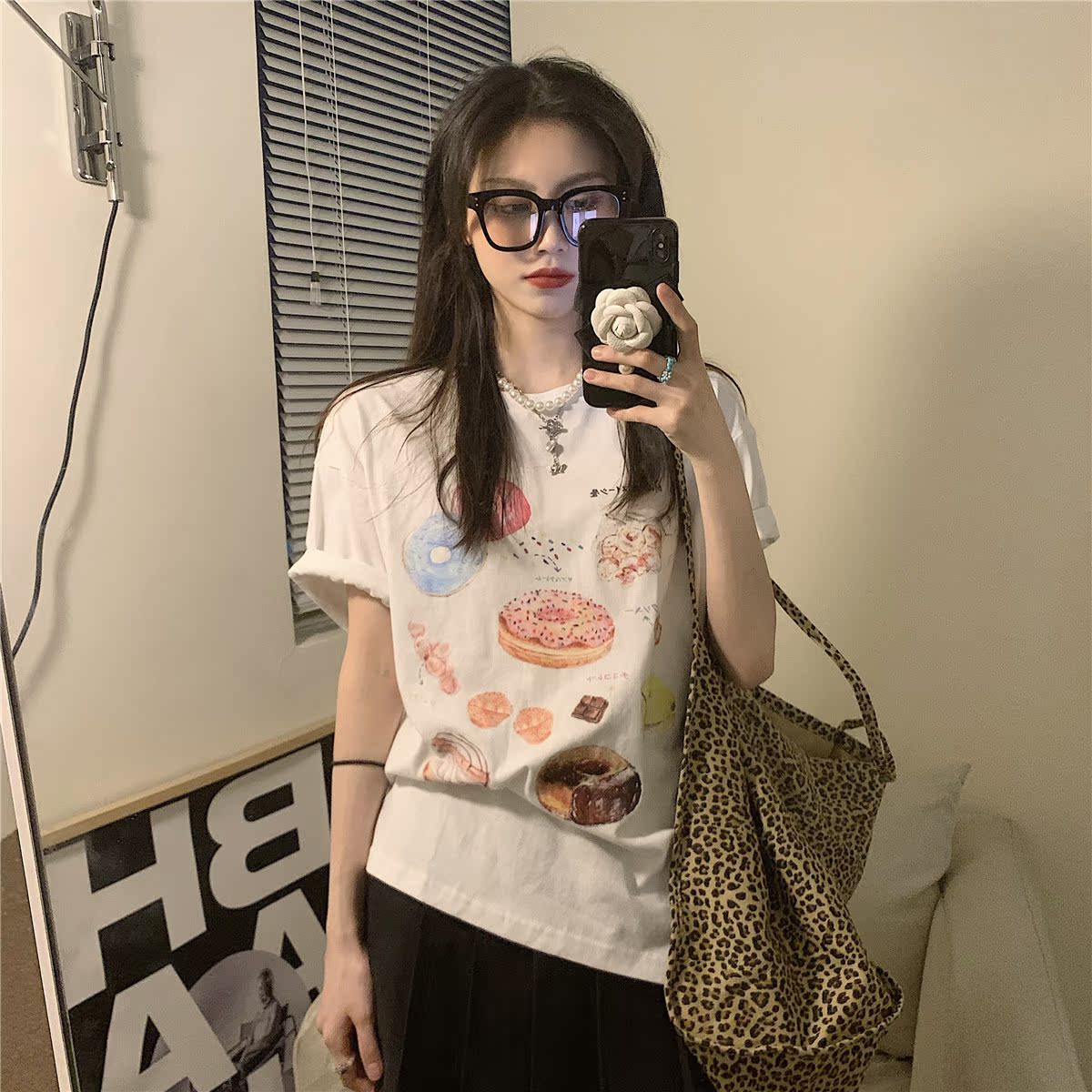 Real shot real price South Korean version ins style doughnut digital printing loose round neck versatile short sleeve T-shirt