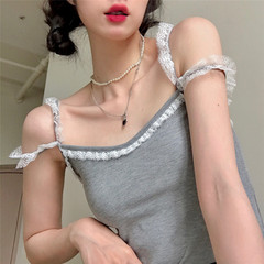 Korean hot girl lace elastic double suspender top and vest