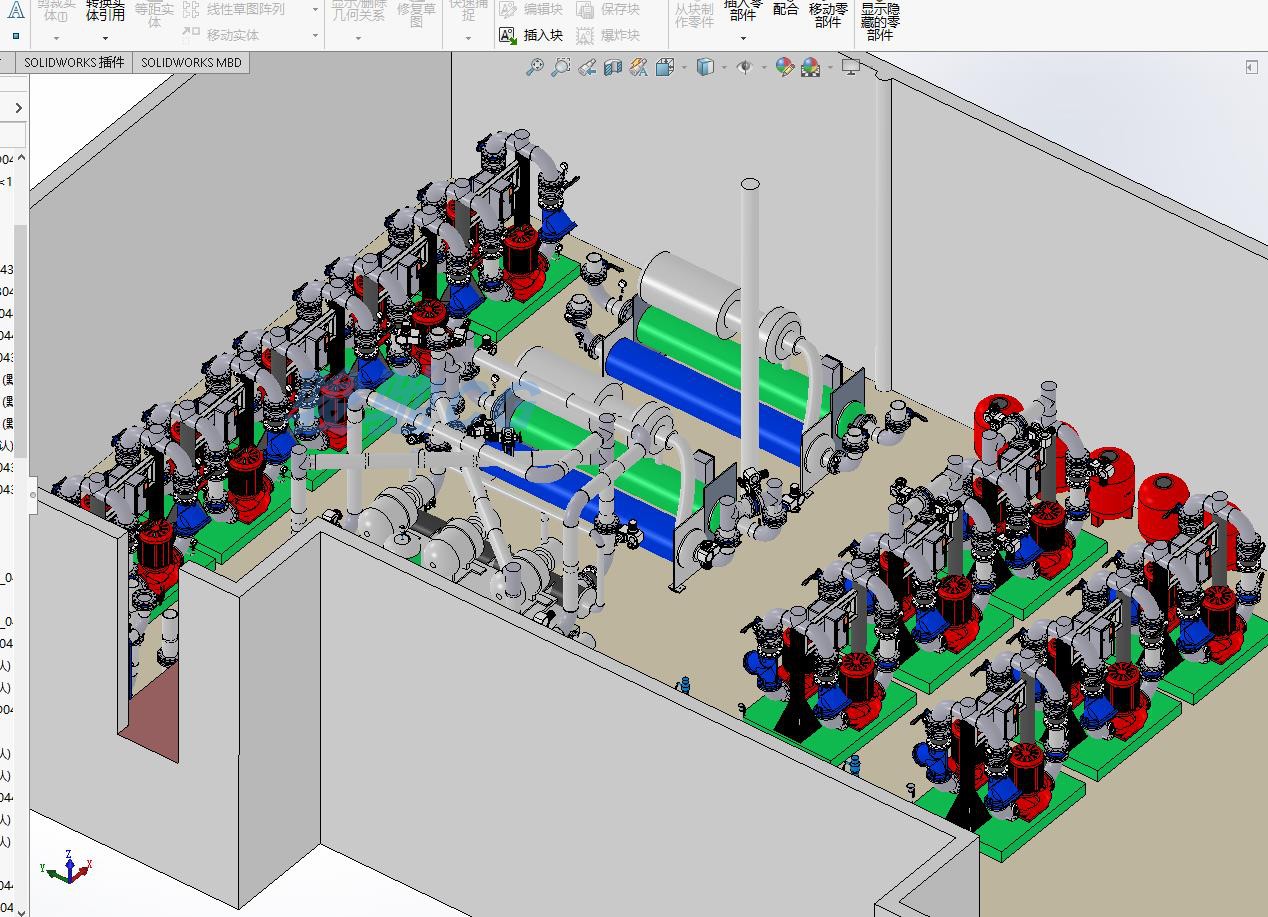 中央冷却管道系统设备solidworks机械化设备工业3d三维模型图纸