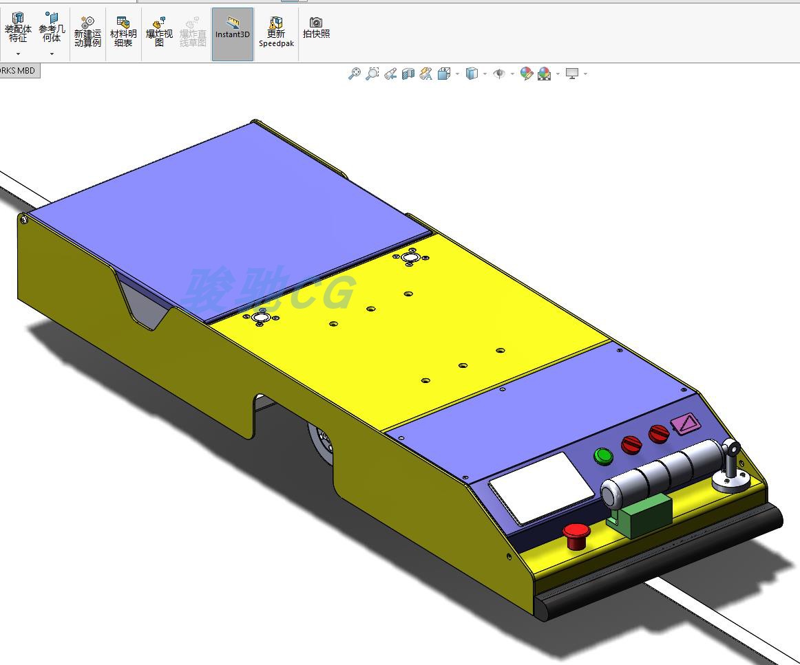 3d机械设计AGV磁条潜伏式牵引自动引导运输小车solidworks模型