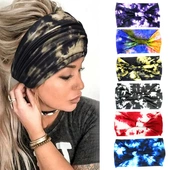 直销亚马逊热销新款 扎染弹力宽边打结发带彩虹色运动瑜伽吸汗