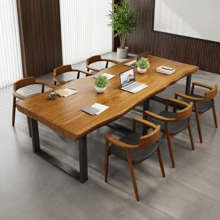 实木会议桌长桌简约整板办公桌现代会客洽谈桌椅阅读长条桌工作台