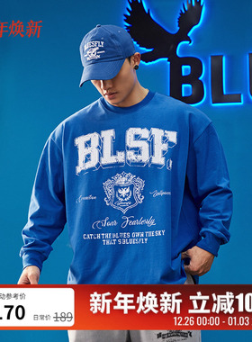 BLUESFLY健身长袖棉T恤男秋冬美式印花宽松休闲运动训练上衣