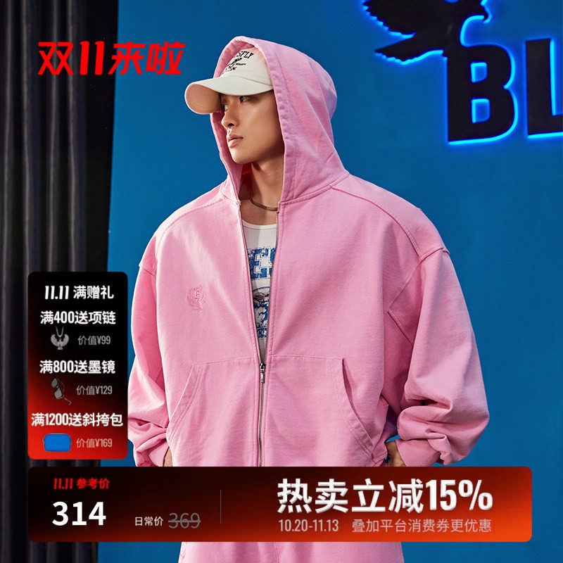 BLUESFLY美式健身运动连帽卫衣外套开衫男女秋冬宽松休闲潮毛线圈