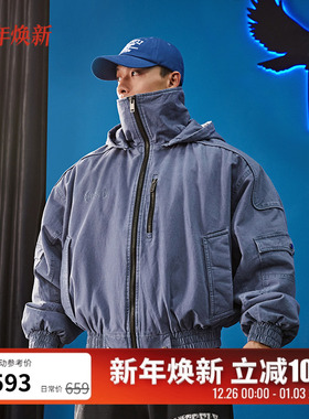 BLUESFLY美式水洗vintage夹克外套棉服男连帽立领冬加厚充棉保暖