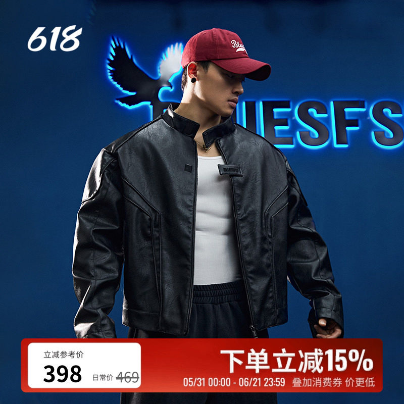 BLUESFLY美式皮衣夹克外套男痞帅廓形外骨骼立体裁剪解构拉链机车